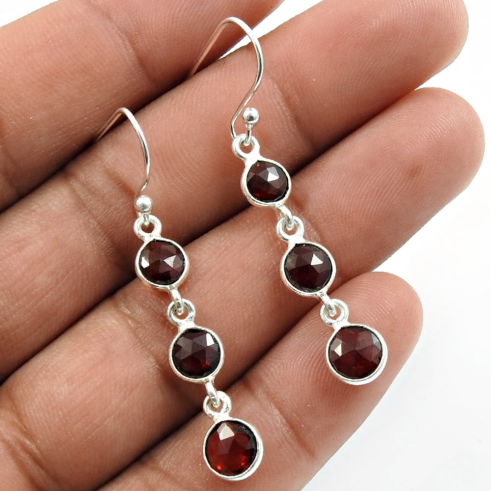 Natural Garnet Gemstone 925 Silver Drop Dangle Ethnic Earrings For Women A17