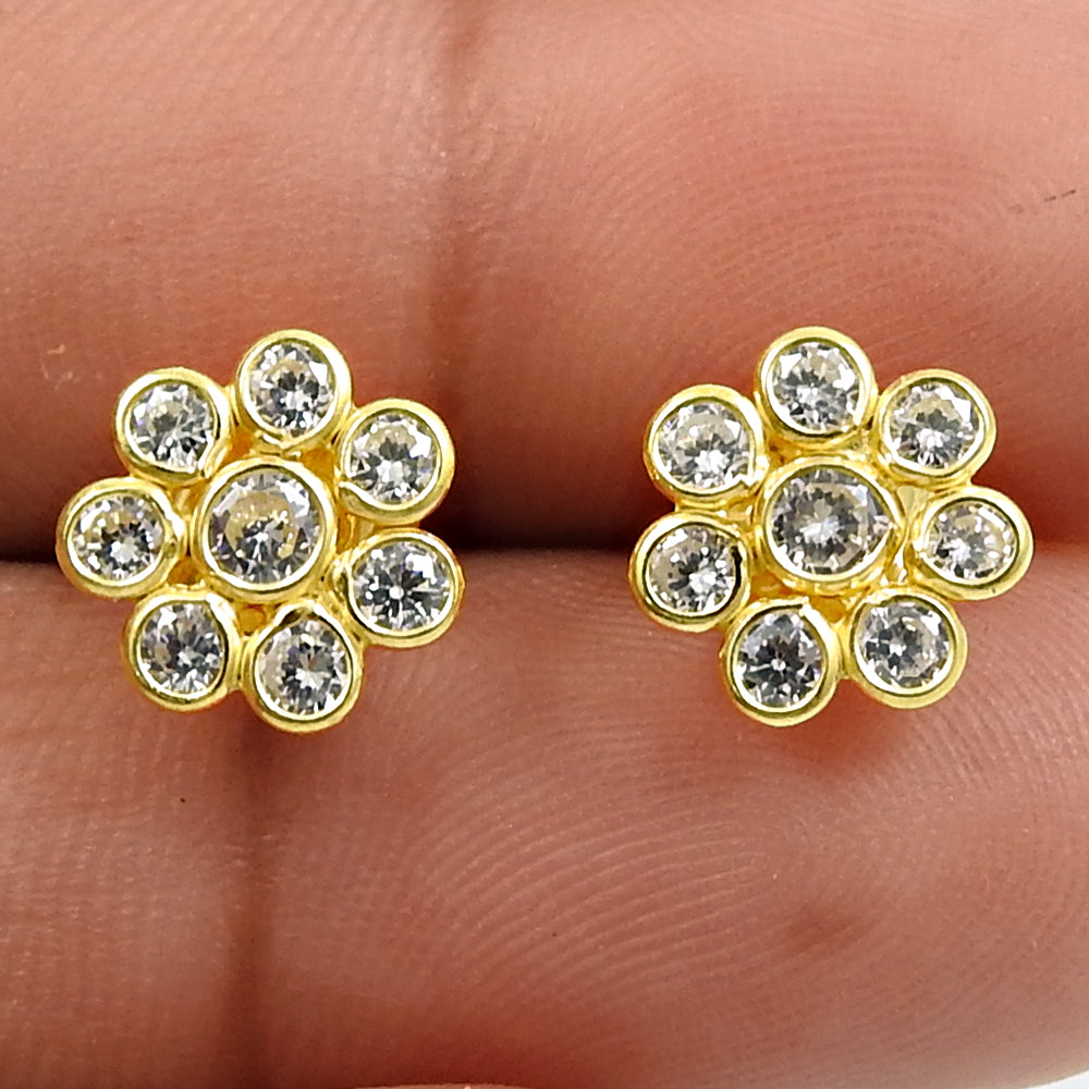 Woman Gift Natural Cubic Zirconia Stud Gold Plated Earrings 925 Silver P80