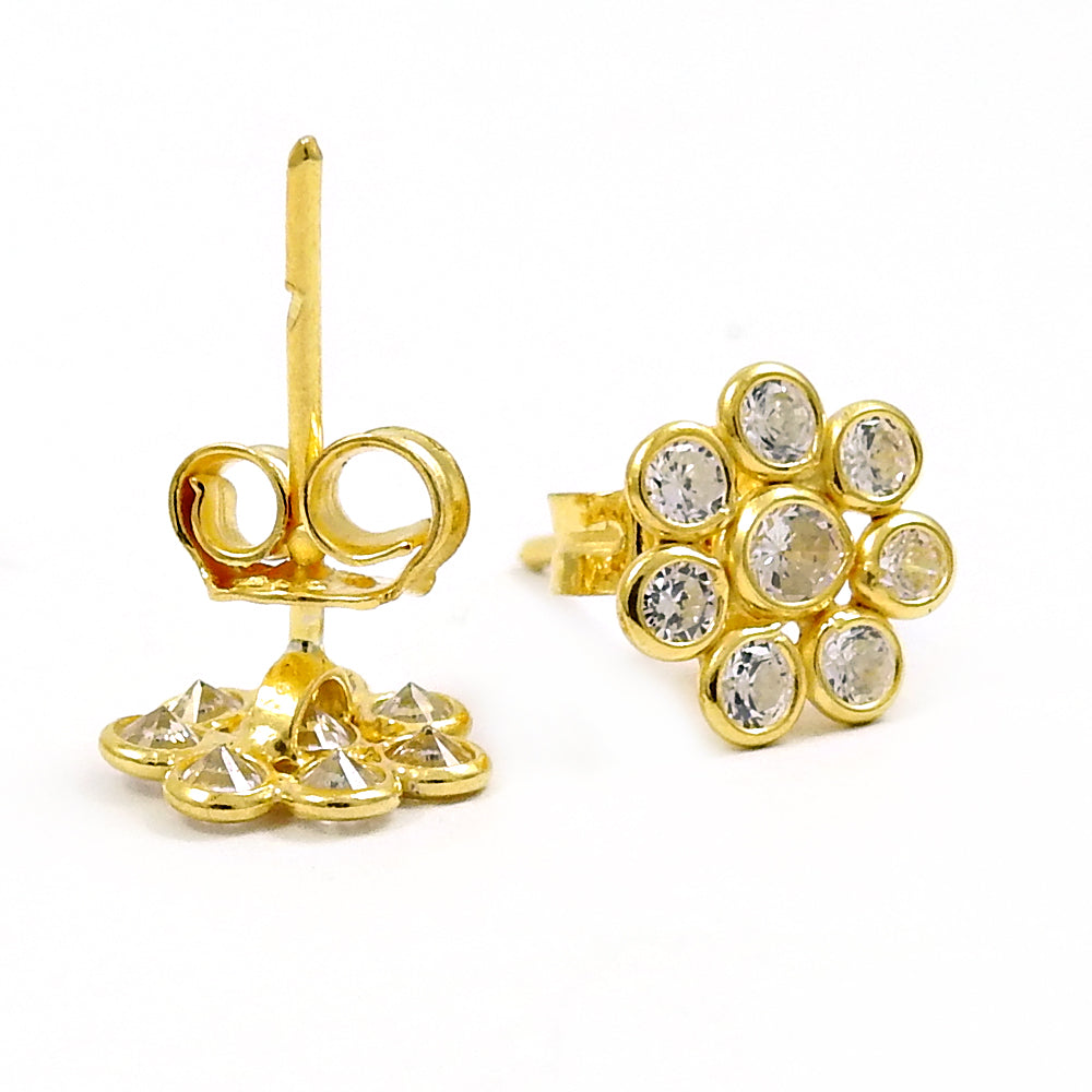 Woman Gift Natural Cubic Zirconia Stud Gold Plated Earrings 925 Silver P80