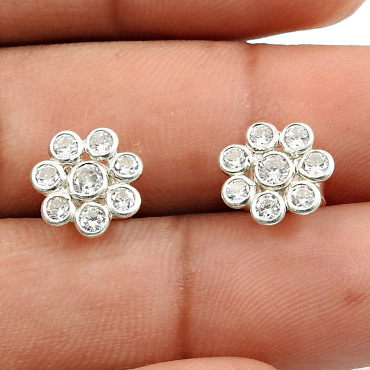 Gift For Her Natural Cubic Zirconia Stud Tribal Earrings 925 Silver D58