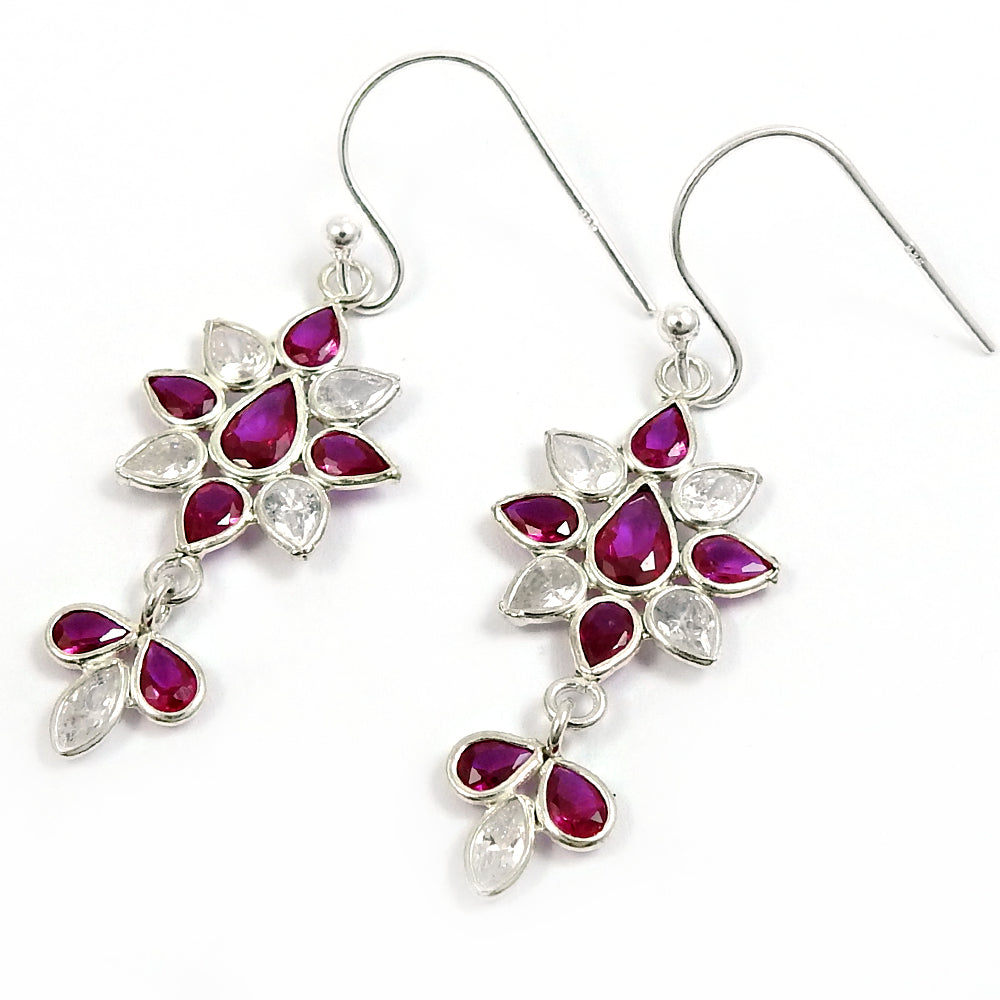 Natural Cubic Zirconia 925 Silver Drop Dangle Ethnic Earrings For Girls N17