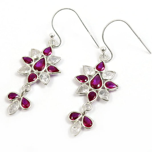 Natural Cubic Zirconia 925 Silver Drop Dangle Ethnic Earrings For Girls N17