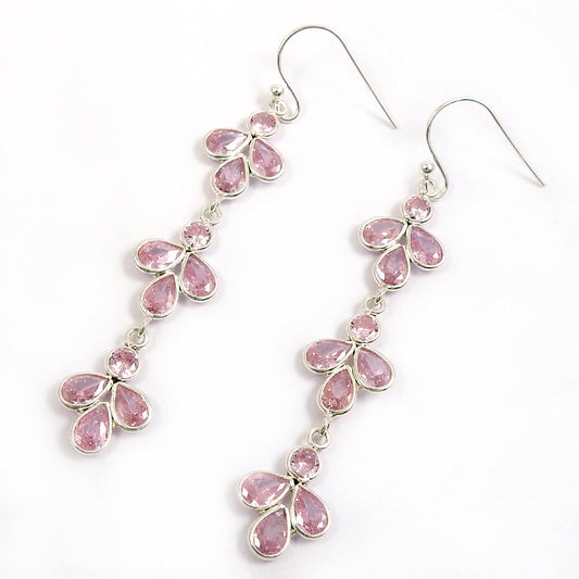 Natural Cubic Zirconia Gemstone Drop Dangle Boho Earrings 925 Silver S17