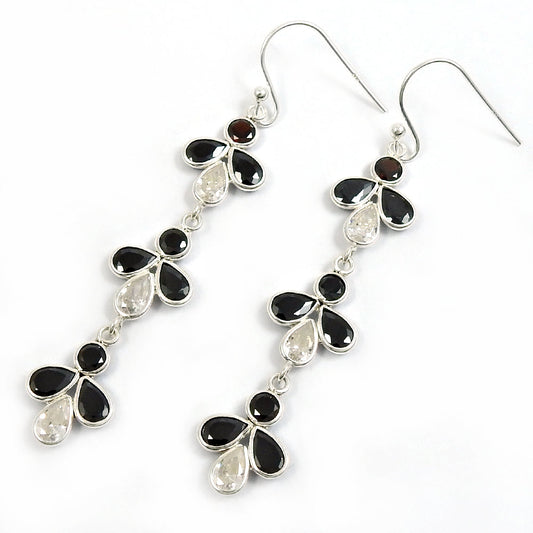 Natural Cubic Zirconia Drop Dangle Bohemian Black Earrings 925 Silver T17