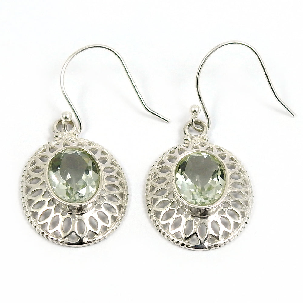 Natural Green Amethyst Drop Dangle Ethnic Earrings 925 Silver For Women X36