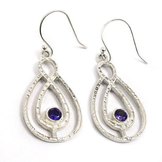 Natural Amethyst Gemstone 925 Silver Drop Dangle Vintage Earrings For Girls W17