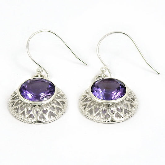 Gift For Woman Drop Dangle Vintage Earrings 925 Silver Natural Amethyst Z17