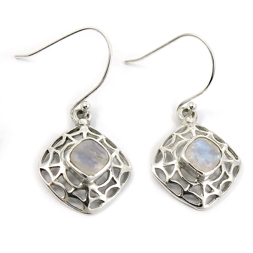 Natural Rainbow Moonstone Drop Dangle Tribal Earrings 925 Silver I37