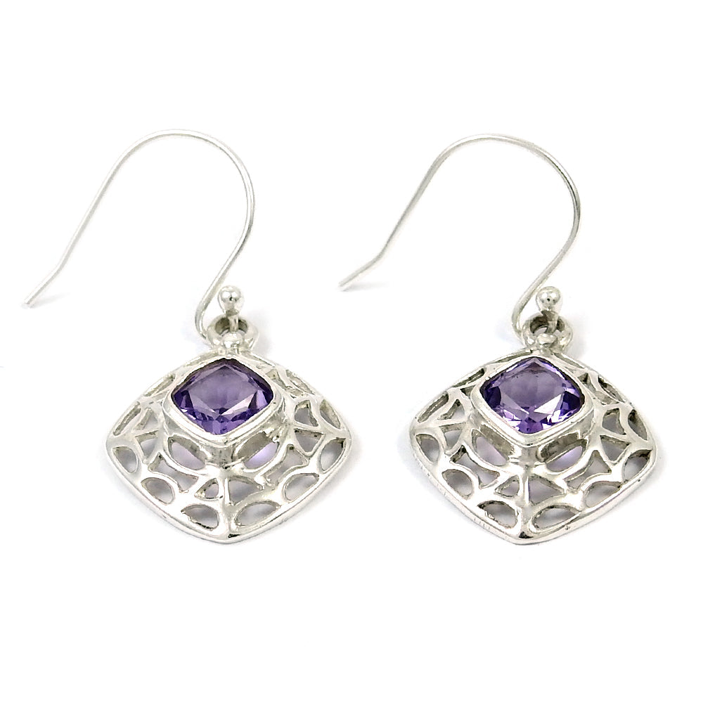 Natural Amethyst Gemstone Drop Dangle Bohemian Earrings 925 Silver For Girls K37