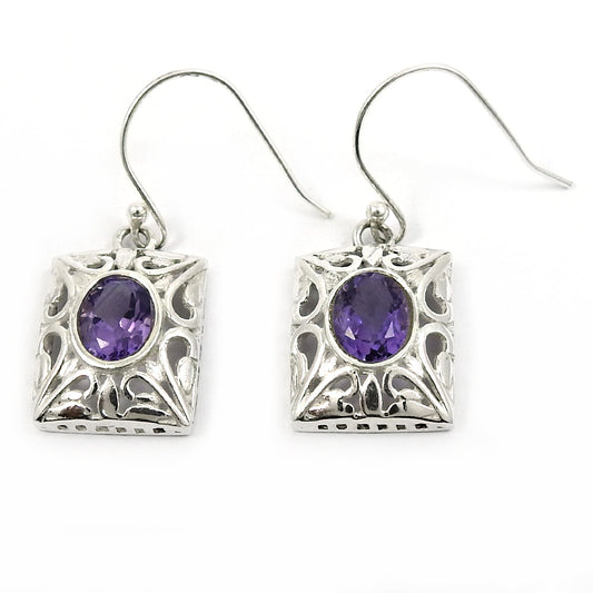 Natural Amethyst Gemstone 925 Silver Drop Dangle Ethnic Earrings For Women C18