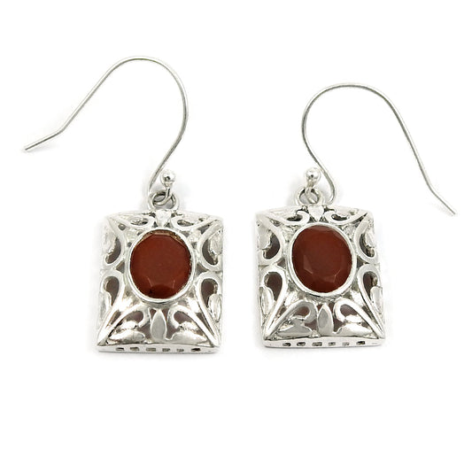 Woman Gift 925 Silver Natural Carnelian Drop Dangle Boho Earrings E18