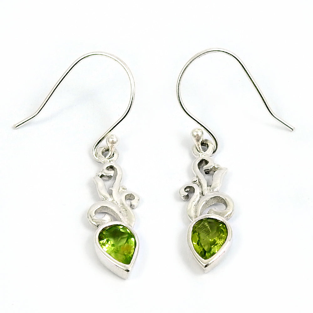 Natural Peridot Gemstone Drop Dangle Boho Earrings 925 Silver For Women Y37
