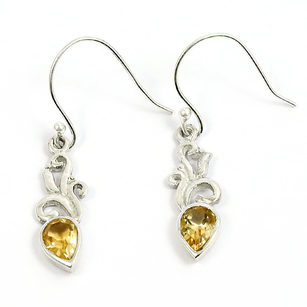 Natural Citrine Gemstone Drop Dangle Ethnic Yellow Earrings 925 Silver J17
