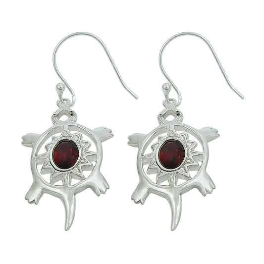 Natural Garnet Gemstone Drop Dangle Turtle Red Earrings 925 Sterling Silver X34