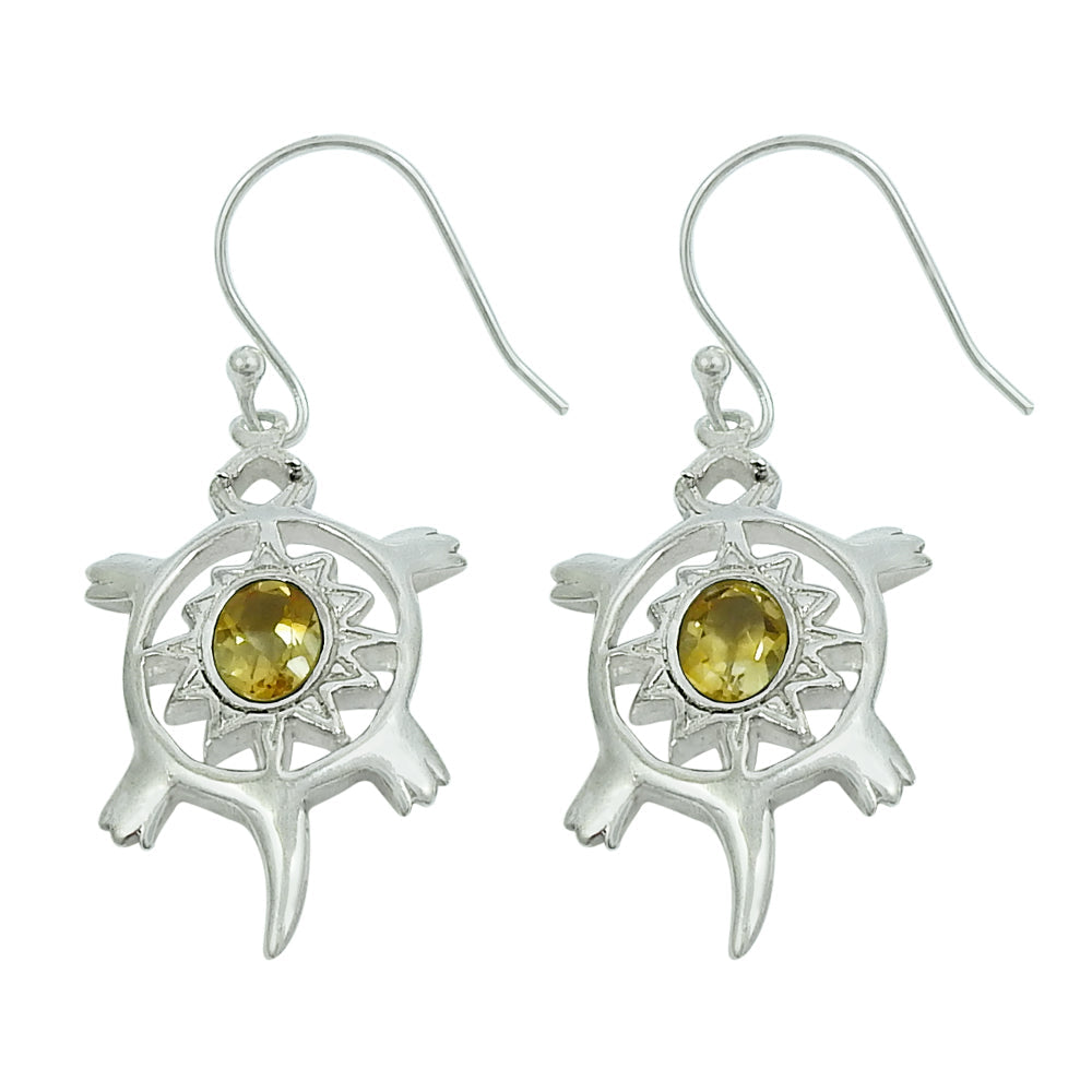 Natural Citrine Gemstone 925 Silver Drop Dangle Turtle Earrings For Women J18