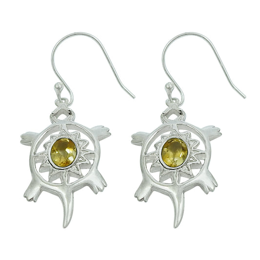 Natural Citrine Gemstone 925 Silver Drop Dangle Turtle Earrings For Women J18