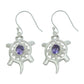 925 Sterling Silver Natural Amethyst Drop Bezel Turtle February Birth Earrings