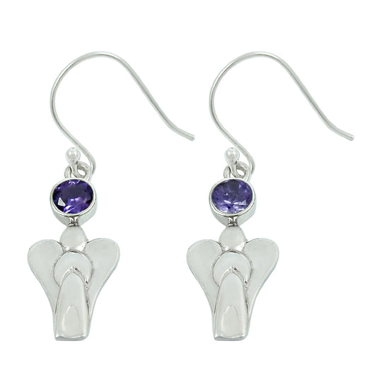 Woman Gift Natural Amethyst Drop Dangle Tribal Earrings 925 Silver P17