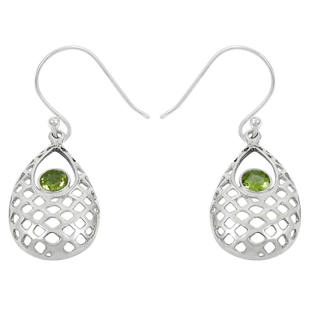 Natural Peridot Gemstone 925 Silver Drop Dangle Vintage Earrings For Girls B31