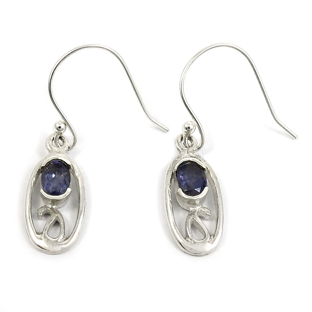 Woman Gift 925 Silver Natural Iolite Drop Dangle Bohemian Earrings B18