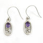 925 Sterling Silver Oval Natural Amethyst Boho Bezel Drop Dangle Trendy Earrings