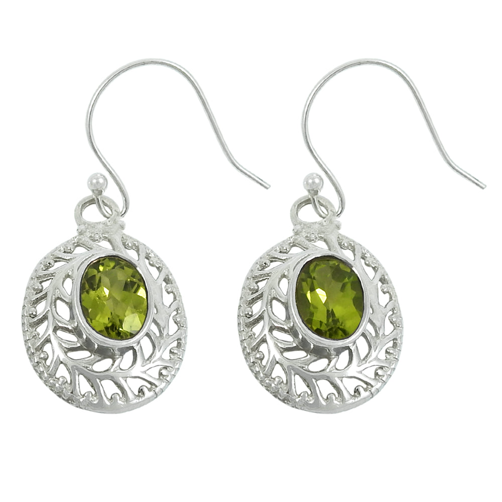 Gift For Her Natural Peridot Stone Chunky Earrings 925 Sterling Silver Jewelry