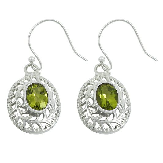 Gift For Her Natural Peridot Stone Chunky Earrings 925 Sterling Silver Jewelry