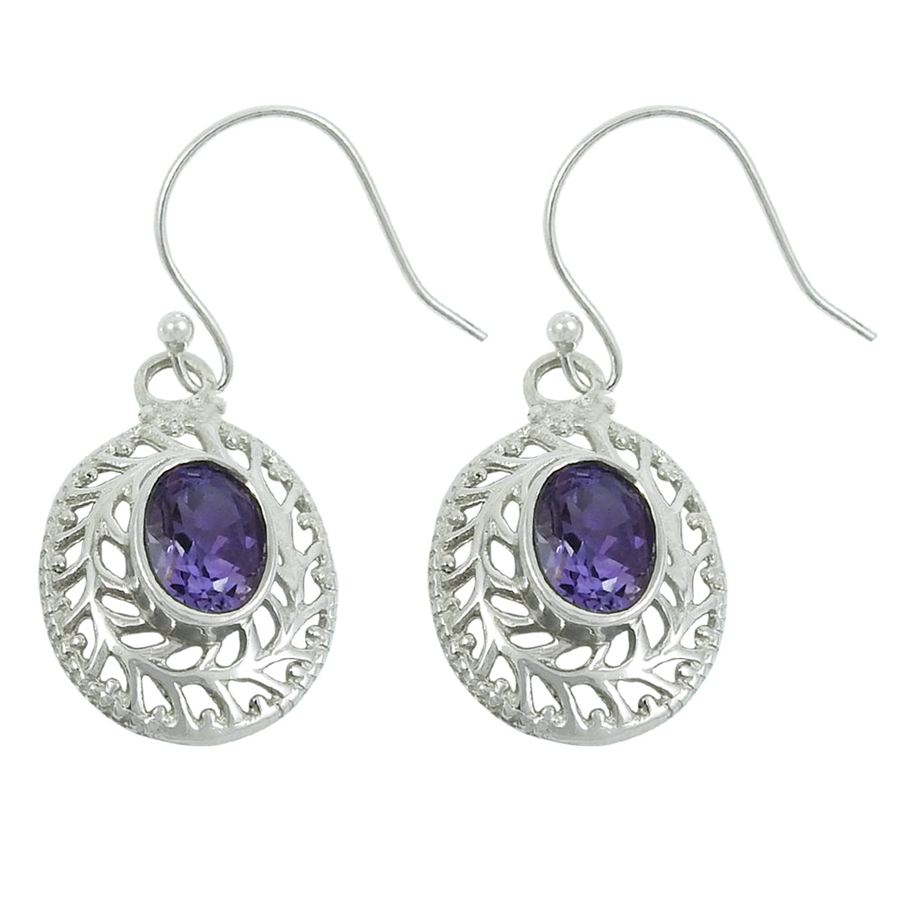 Gift For Her Natural Amethyst Drop Dangle Bohemian Earrings 925 Silver T38