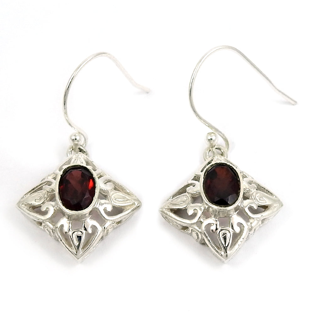 Woman Gift Natural Garnet Drop Dangle Ethnic Earrings 925 Silver P18
