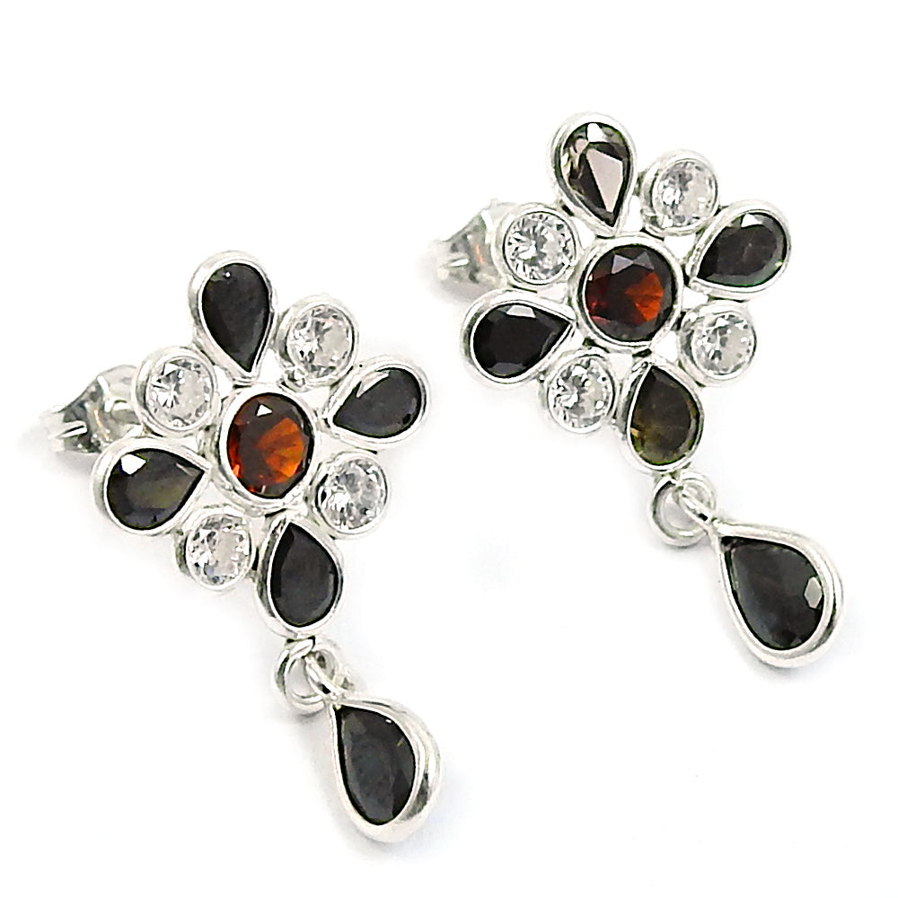 Woman Gift 925 Silver Natural Garnet Drop Dangle Bohemian Earrings W18