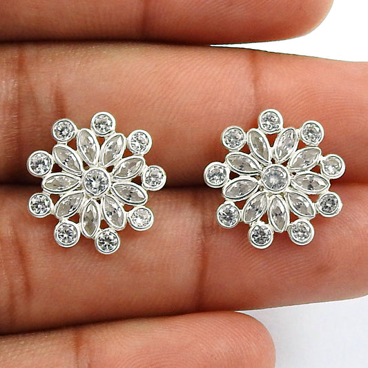 Gift For Woman Stud Vintage Earrings 925 Silver Natural Cubic Zirconia X18