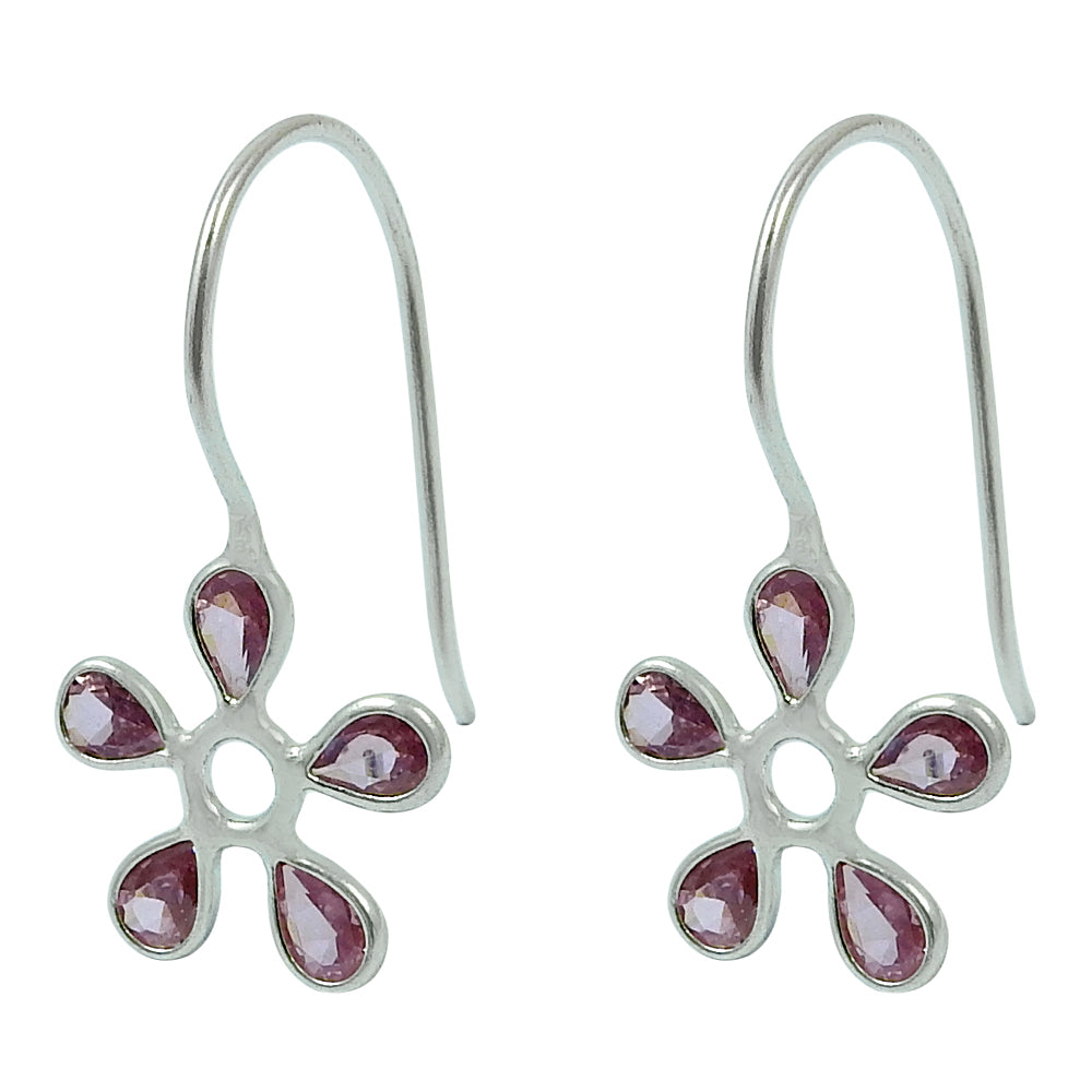 Natural Cubic Zirconia Gemstone Drop Dangle Boho Pink Earrings 925 Silver F32