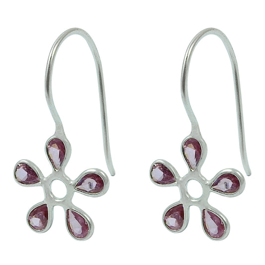 Natural Cubic Zirconia Gemstone Drop Dangle Boho Pink Earrings 925 Silver F32