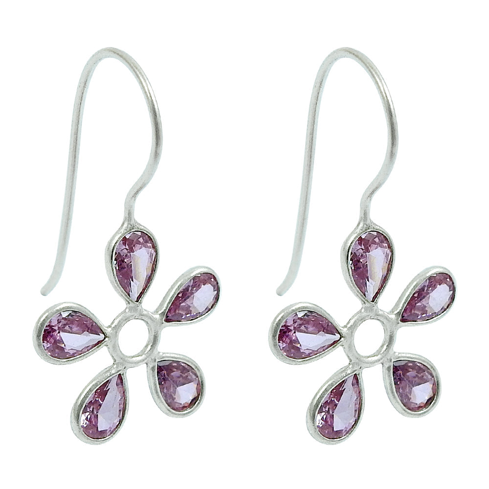 Natural Cubic Zirconia Drop Dangle Tribal Wife Earrings Solid Sterling Silver