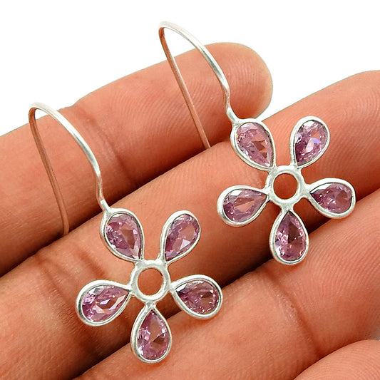 Natural Cubic Zirconia Drop Dangle Tribal Wife Earrings Solid Sterling Silver