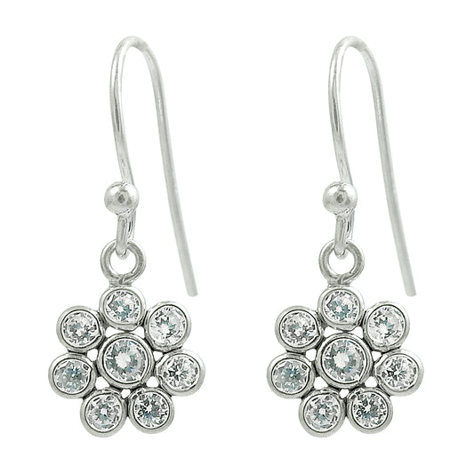 925 Sterling Silver Natural Cubic Zirconia Bezel Boho Hook New Dangling Earrings
