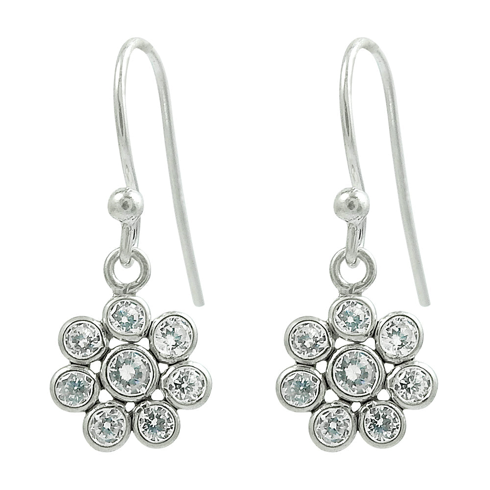 925 Sterling Silver Natural Cubic Zirconia Bezel Boho Hook New Dangling Earrings