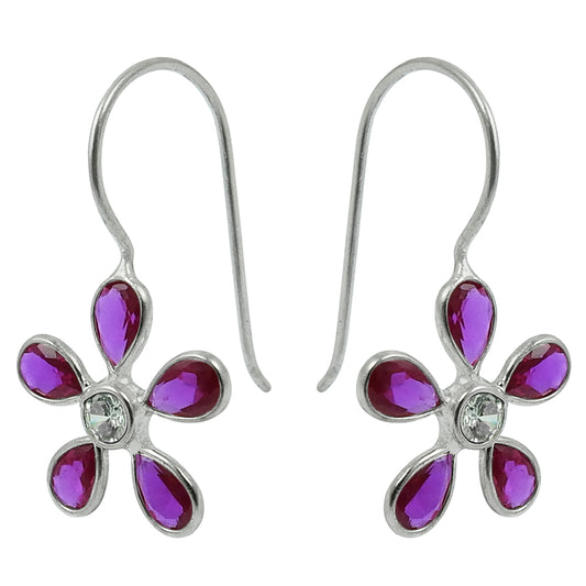 December Cubic Zirconia Gemstone 925 Sterling Silver Bezel Drop Tribal Earrings