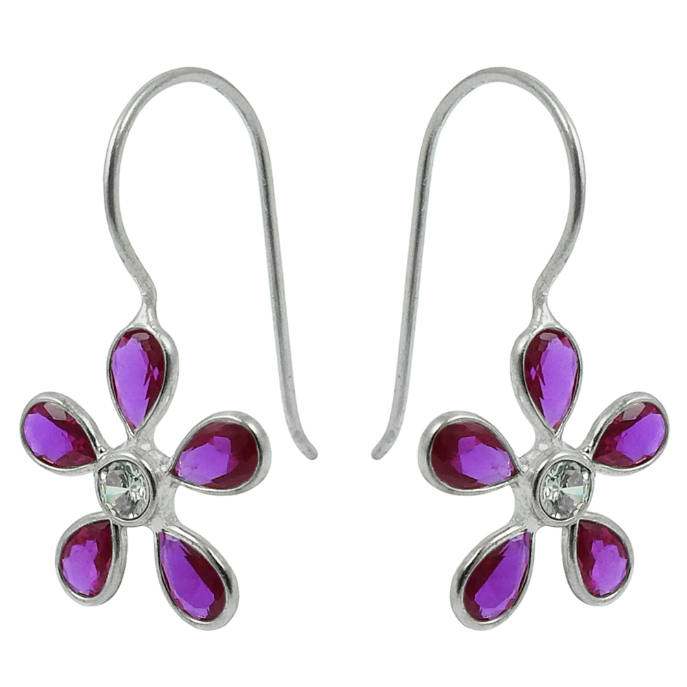 December Cubic Zirconia Gemstone 925 Sterling Silver Bezel Drop Tribal Earrings