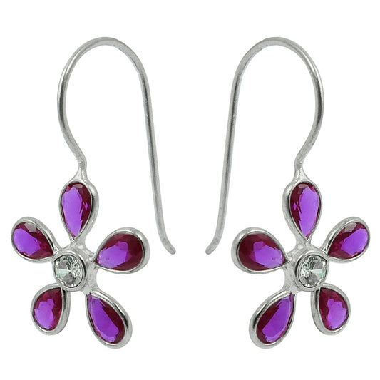 December Cubic Zirconia Gemstone 925 Sterling Silver Bezel Drop Tribal Earrings