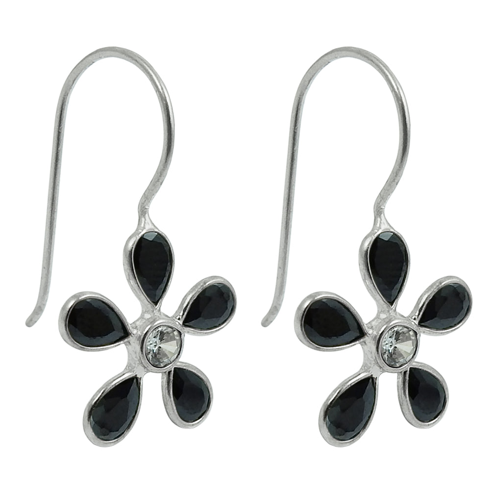 Natural Cubic Zirconia Drop Dangle Bohemian Black Earrings 925 Silver F34
