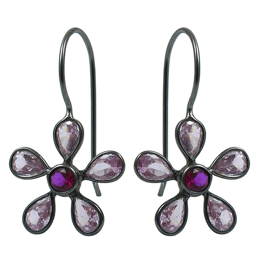 Drop Dangle Black Rhodium Plated Earrings 925 Silver Natural Cubic Zirconia J20
