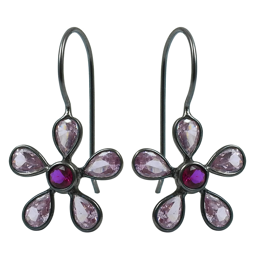 Drop Dangle Black Rhodium Plated Earrings 925 Silver Natural Cubic Zirconia J20