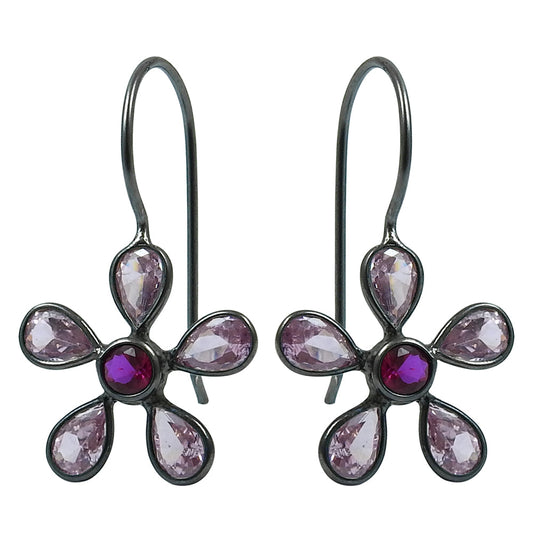 Drop Dangle Black Rhodium Plated Earrings 925 Silver Natural Cubic Zirconia J20