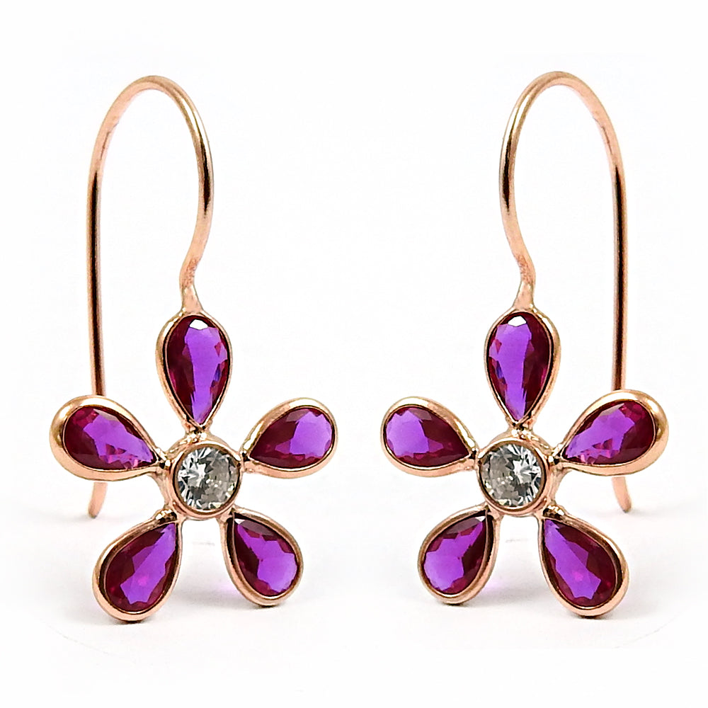 925 Silver Natural Cubic Zirconia Drop Dangle Rose Gold Plated Earrings L20