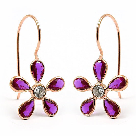 925 Silver Natural Cubic Zirconia Drop Dangle Rose Gold Plated Earrings L20