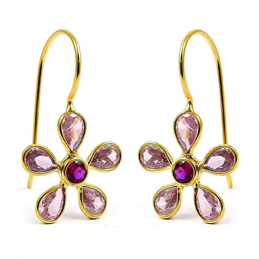 925 Silver Natural Cubic Zirconia Drop Dangle Gold Plated Earrings N20