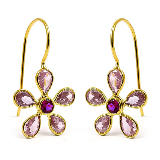 925 Silver Natural Cubic Zirconia Drop Dangle Gold Plated Earrings N20