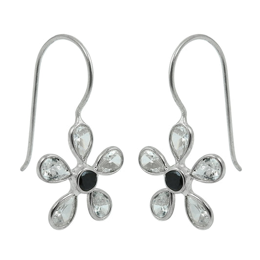 925 Solid Silver Cubic Zirconia Gemstone Dangle Ethnic Boho Friend Gift Earrings