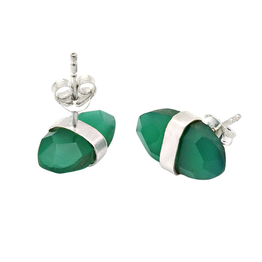 Green Onyx Gemstone Daughter Stud Post Unique Butterfly Earrings Solid Silver